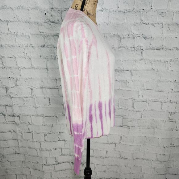 White +Warren cotton dip dye crew neck Sz L long sleeve ribbed A10c - Picture 3 of 5